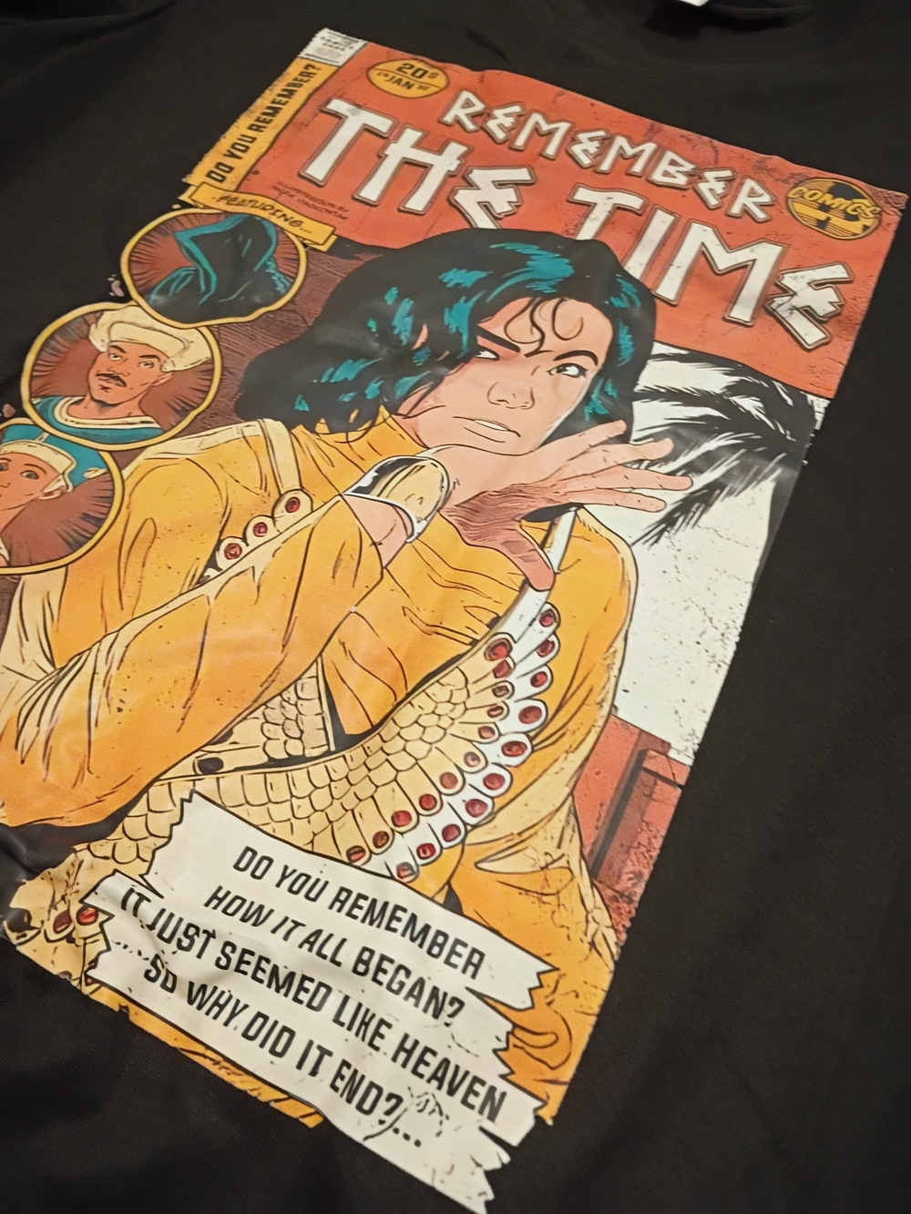 Remember The Time Graphic Tee - Black with Orange & Yellow Comic Art - Picture 2 of 5
